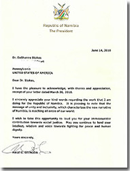 Click to view President Hage Geingob's Letter to Dr. DaShanne Stokes